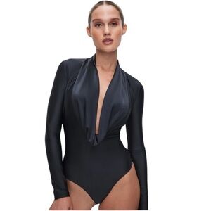 Good American Plunge Cowl Neck Slinky Jersey Bodysuit Size 2XL